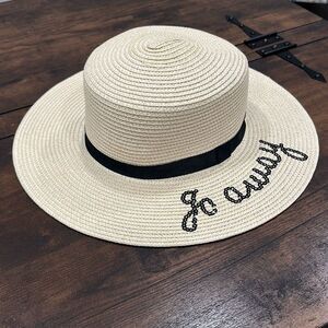 NWT ASOS‎ Design Women's Sequined "Go Away" Wide Brim Floppy Straw Hat Beige OS